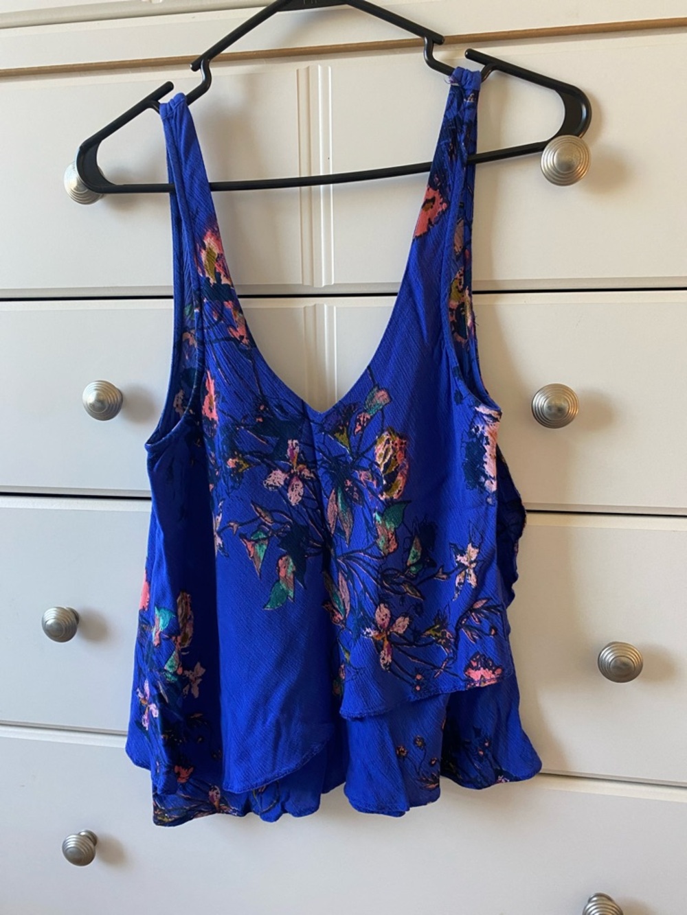 Free People Royal Blue Floral Tiered V-Neck Camisole